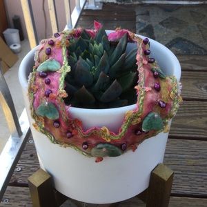 VTG Fabric Beaded Pink Gemstone Choker Necklace